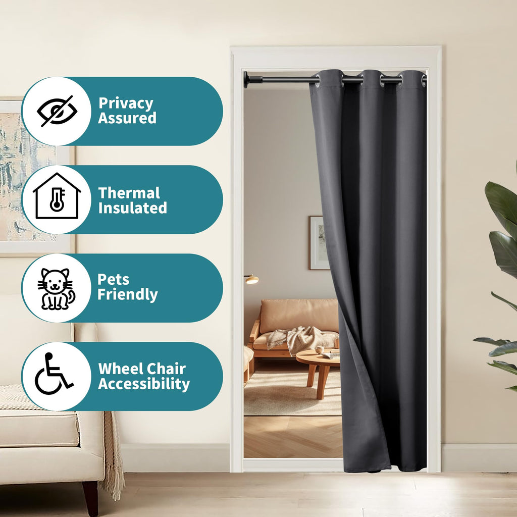 Dark Grey 34 x 80 Inch Thermal Insulated Blackout Curtain Q215532