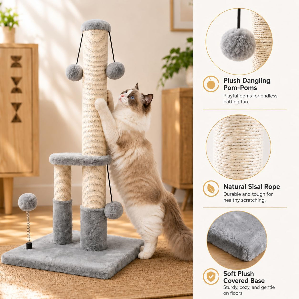 Tall Cat Scratching Post with Sisal Rope and 4 Balls G473