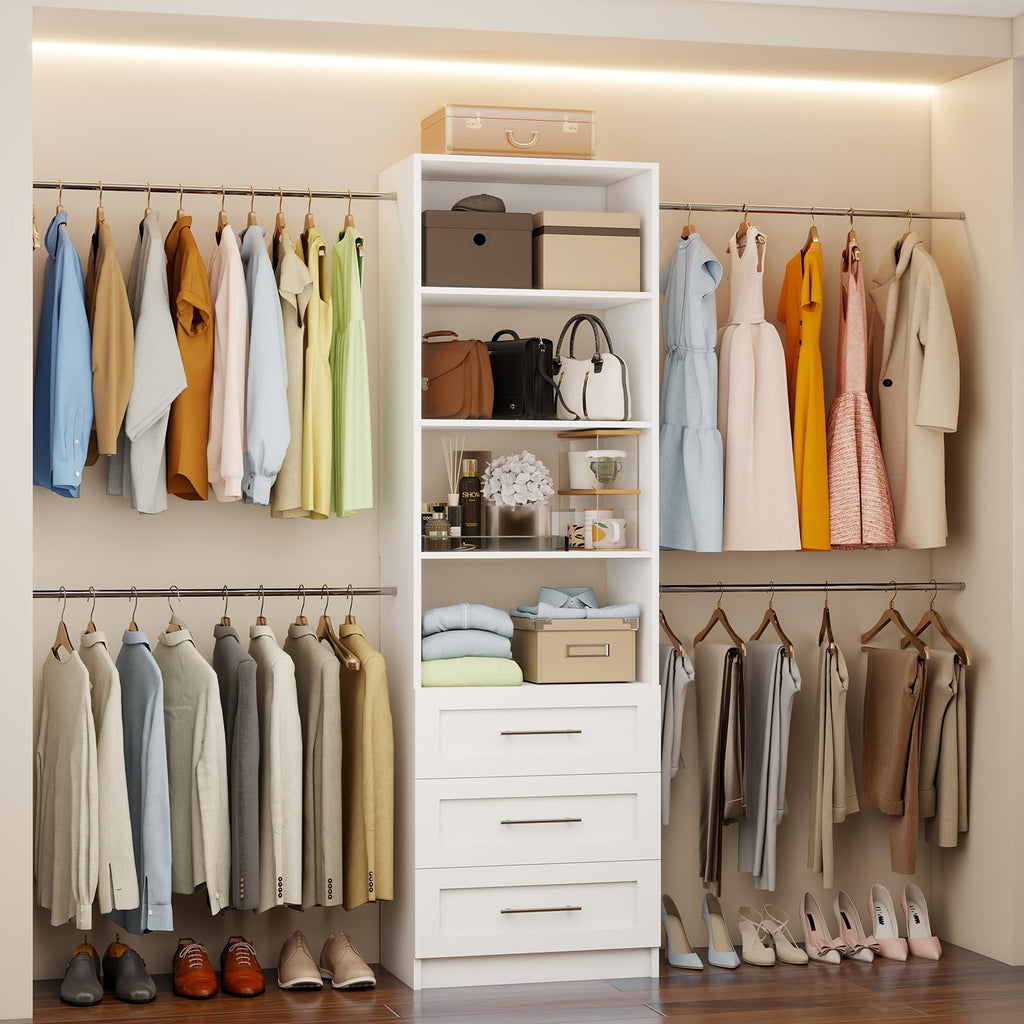 White Closet System with Drawers and Adjustable Shelves W870499