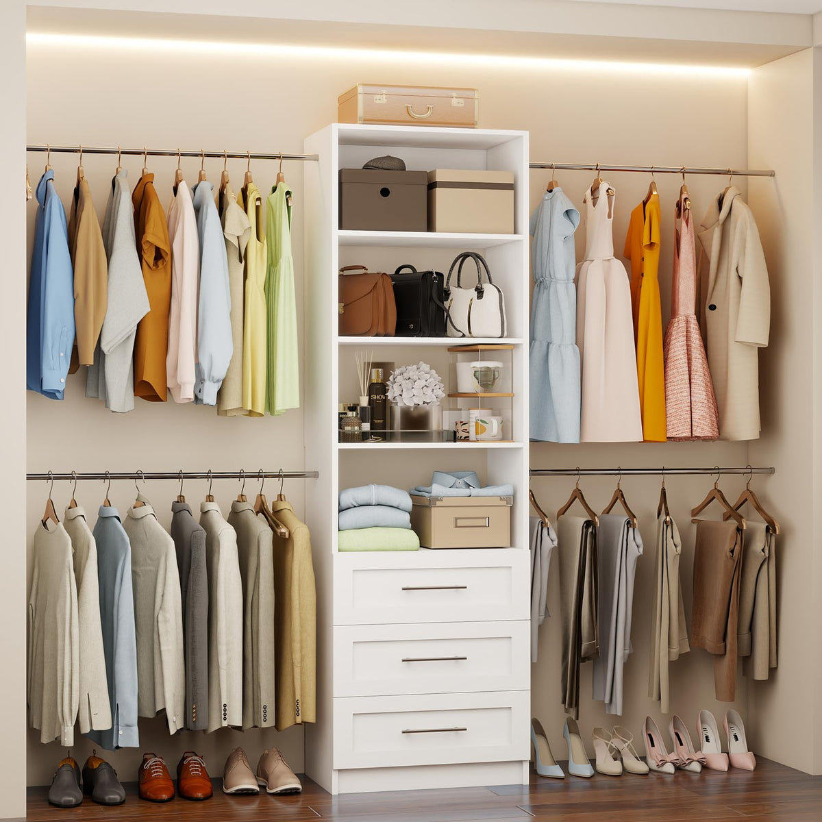White Closet System with Drawers and Adjustable Shelves W870499