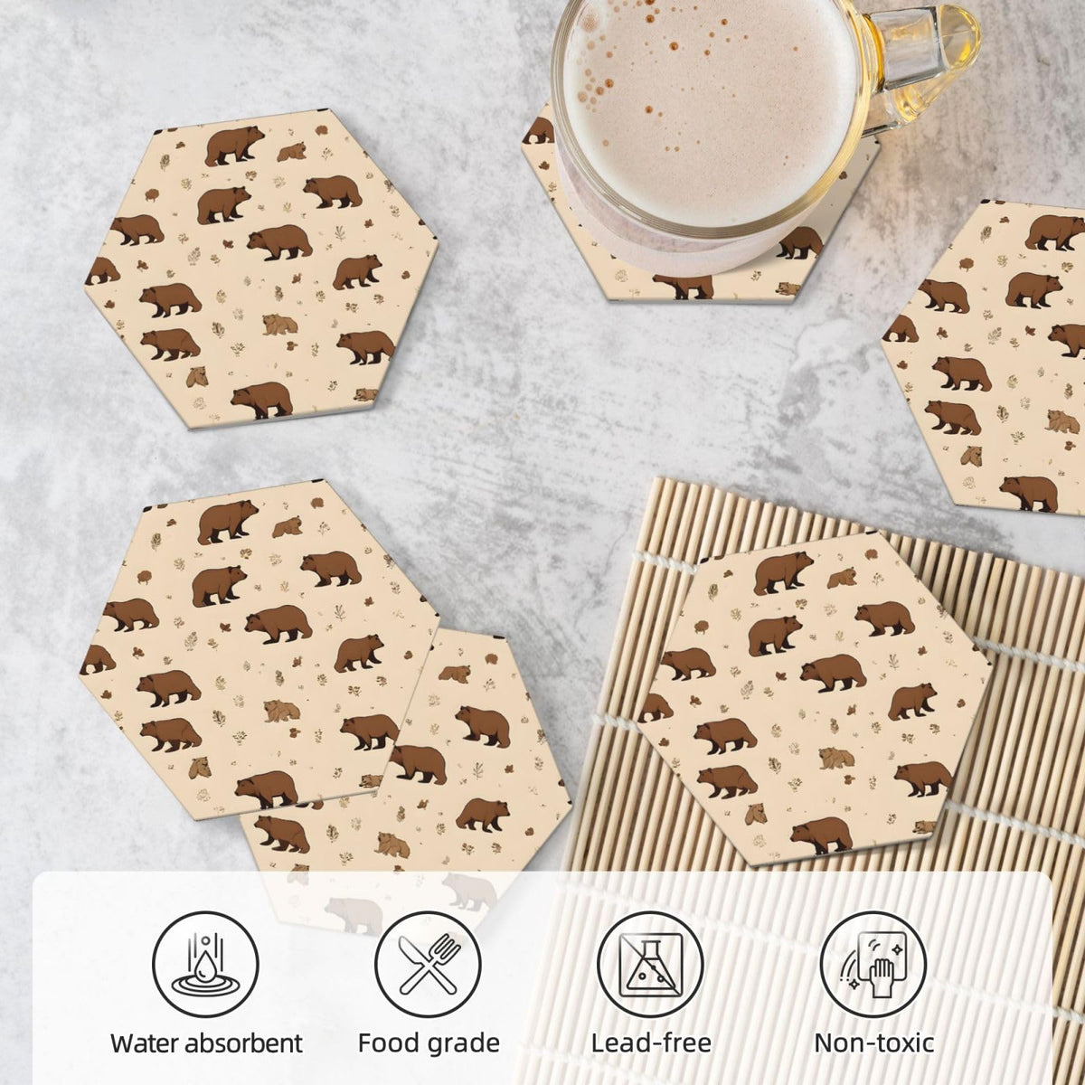 6 Piece Hexagonal Ceramic Coasters with Cork Backing B7709
