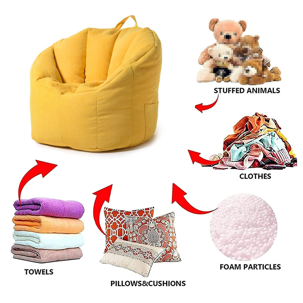 Yellow Cotton Linen Bean Bag Chair Cover 76x68x60cm P1843
