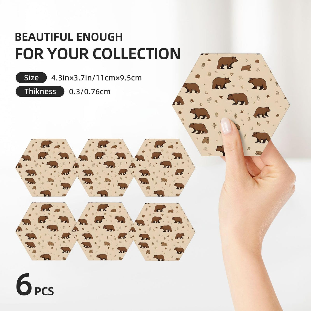 6 Piece Hexagonal Ceramic Coasters with Cork Backing B7709