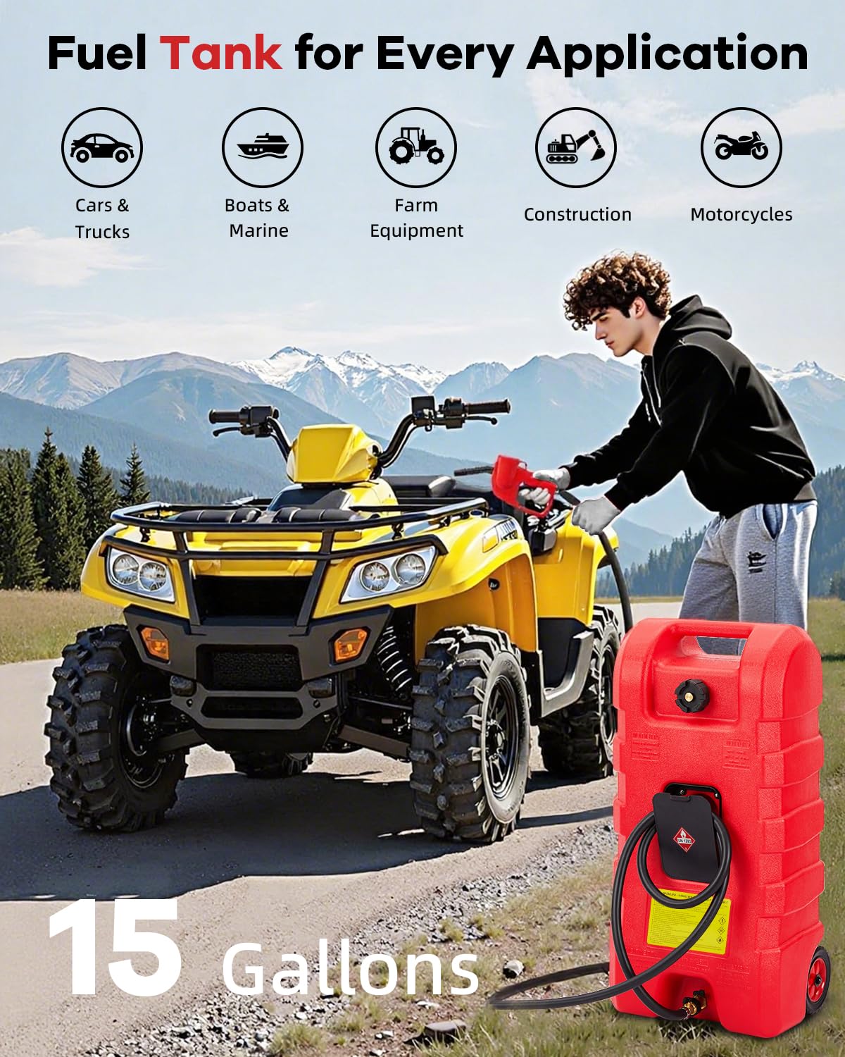 15 gal Red Portable Gas Can with Pump and Hose V3946