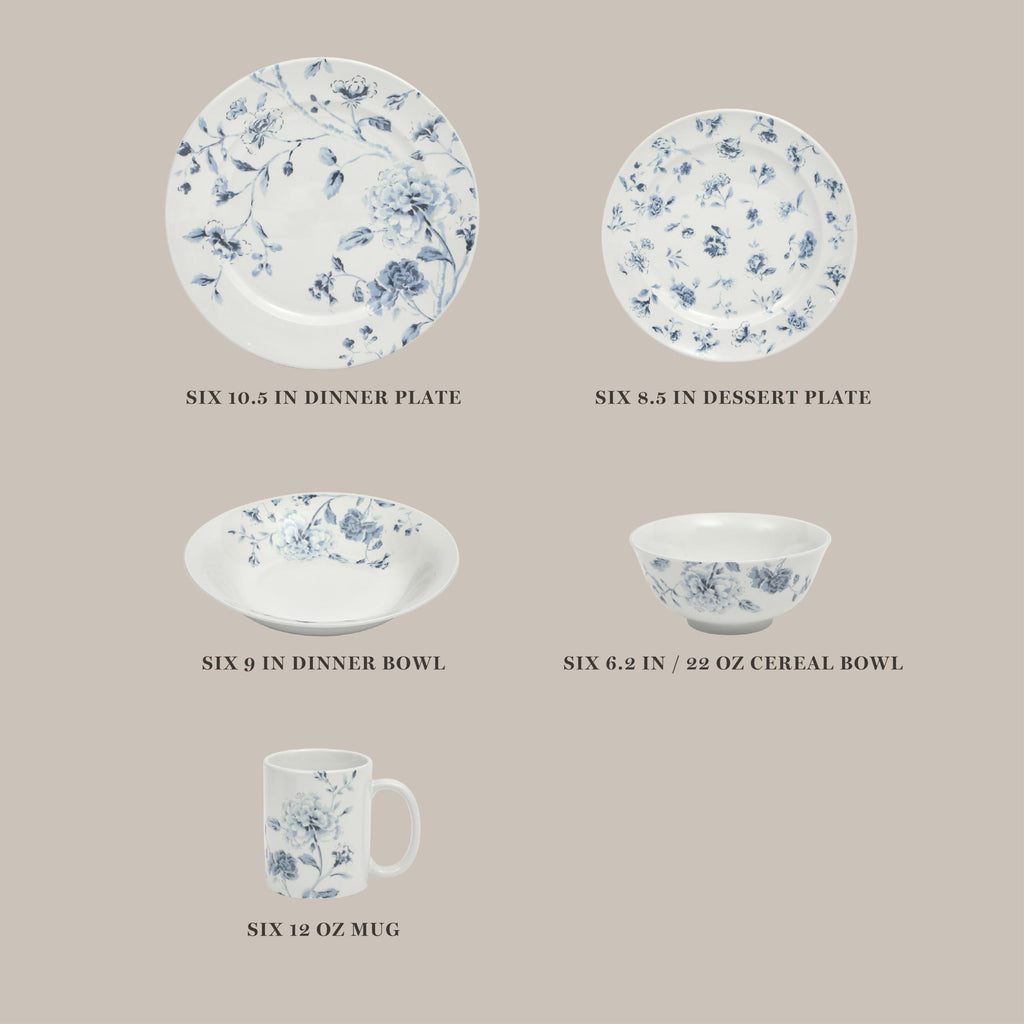 30 Piece Blue Floral Porcelain Dinnerware Set B104846