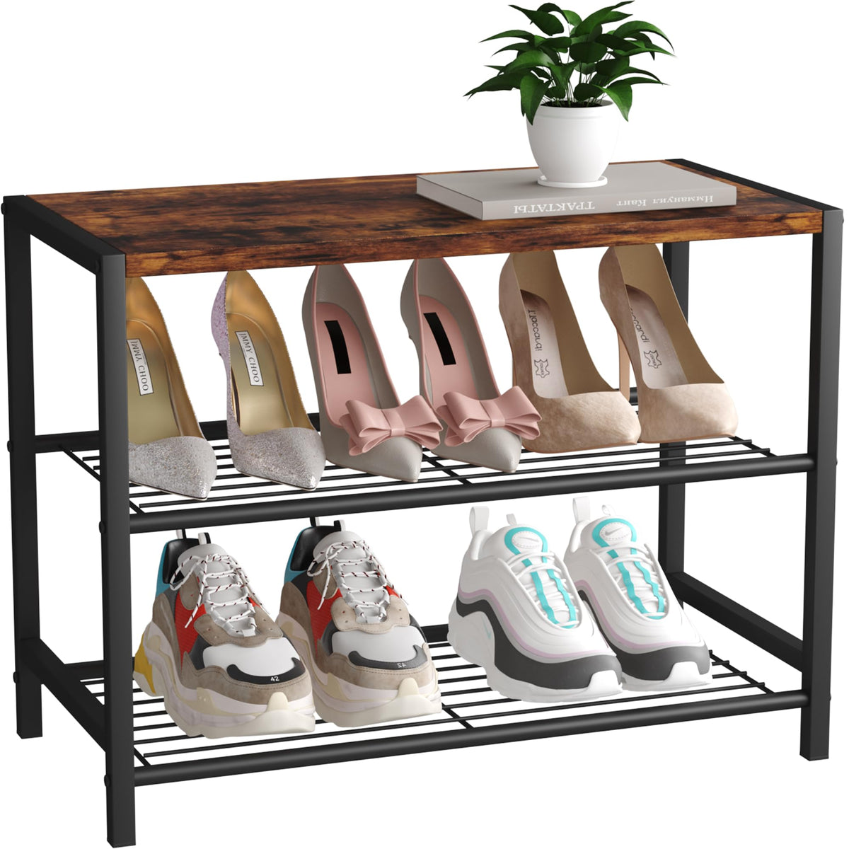 3-Tier Narrow Shoe Rack with Metal Shelves C31767