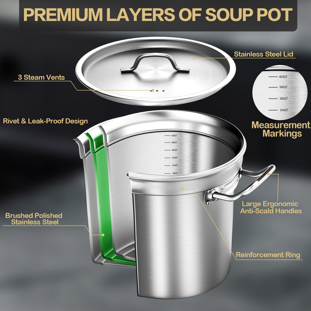 40QT Stainless Steel Stockpot with Lid J1287