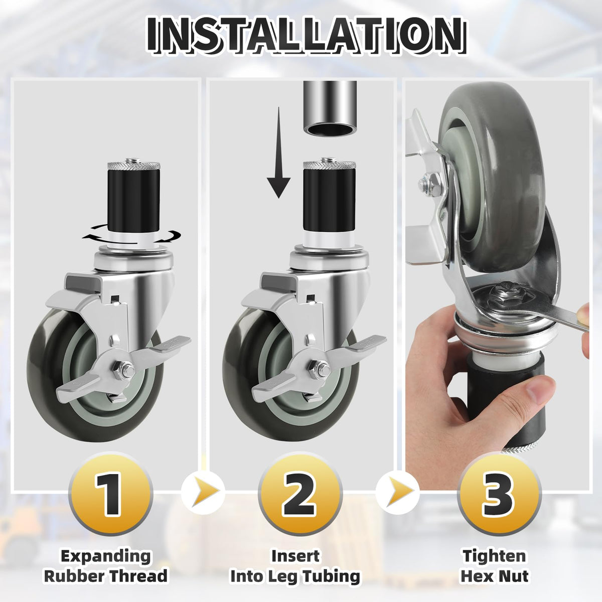 4 Inches Stem Caster Set of 4 with Side Brake Q686