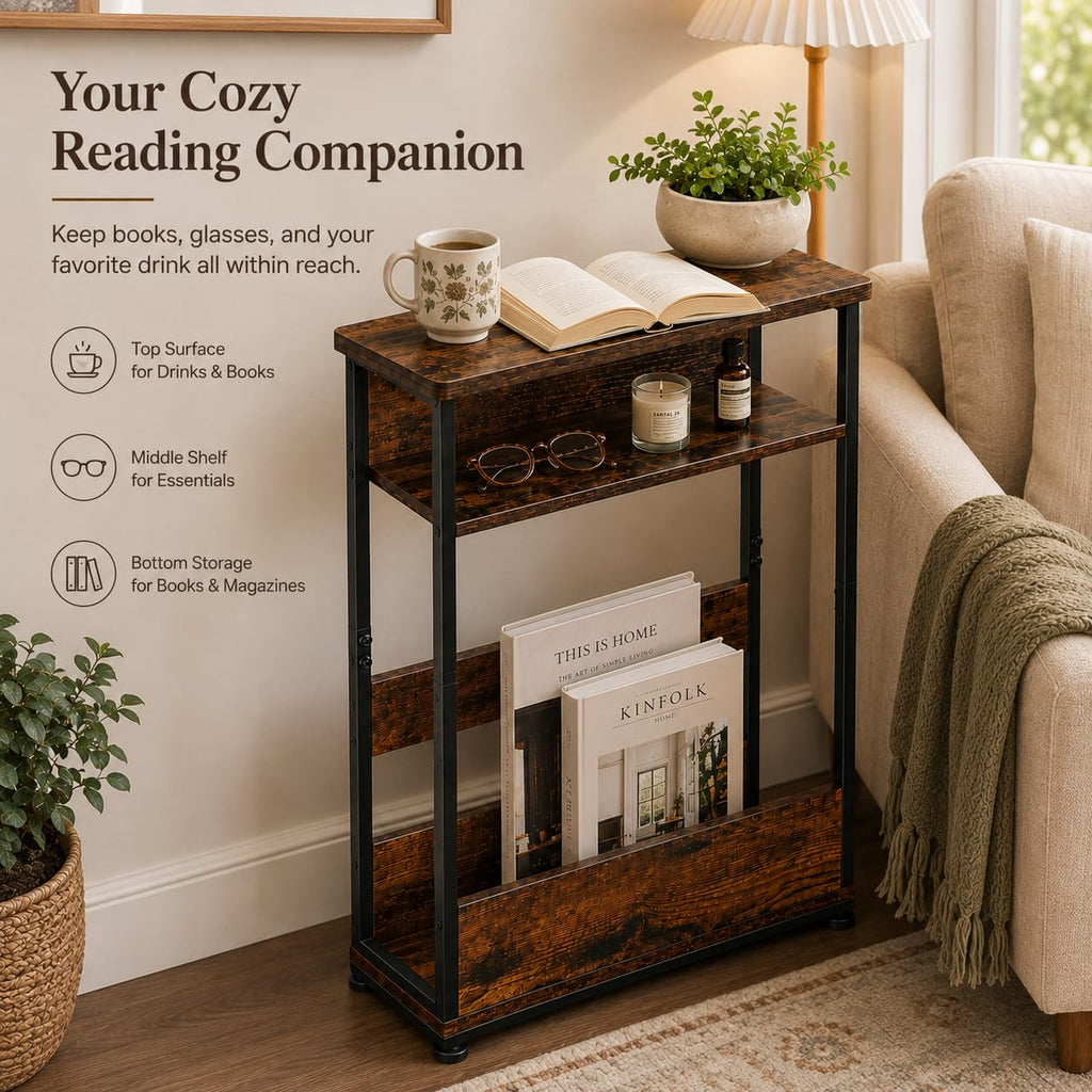 Narrow 3-Tier Side Table with Storage Shelf D871411