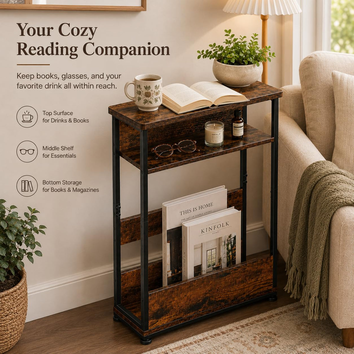 Narrow 3-Tier Side Table with Storage Shelf D871411