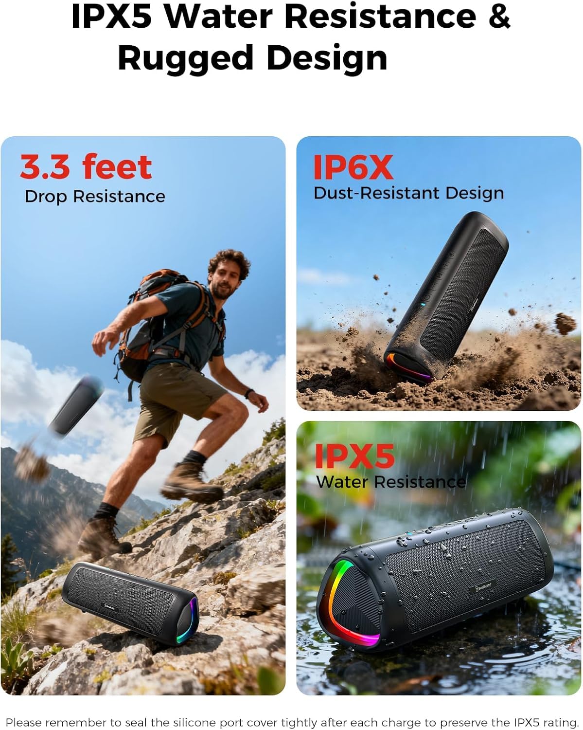 20W Portable Wireless Bluetooth Speaker, IPX5 Waterproof, Black L133