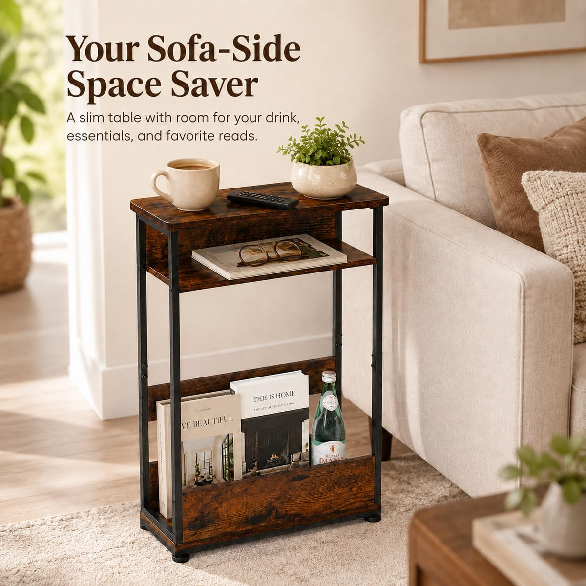 Narrow 3-Tier Side Table with Storage Shelf D871411