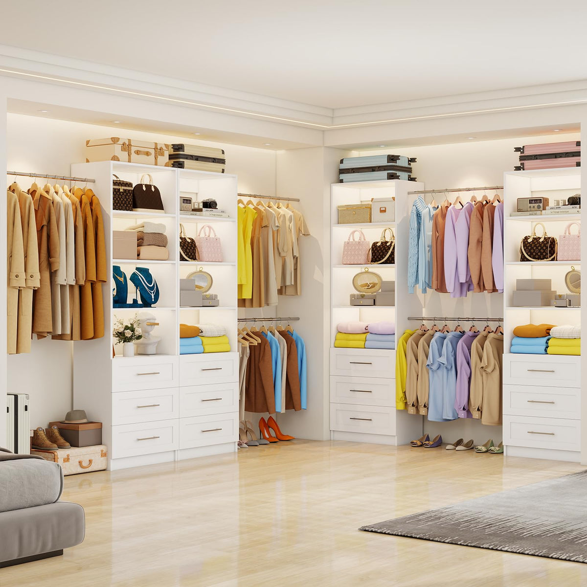 White Closet System with Drawers and Adjustable Shelves W870499