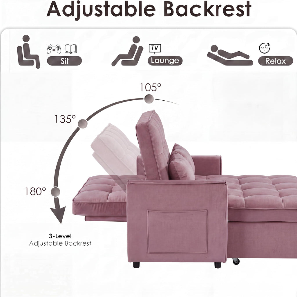 Pink Velvet Convertible Sleeper Sofa Bed G140