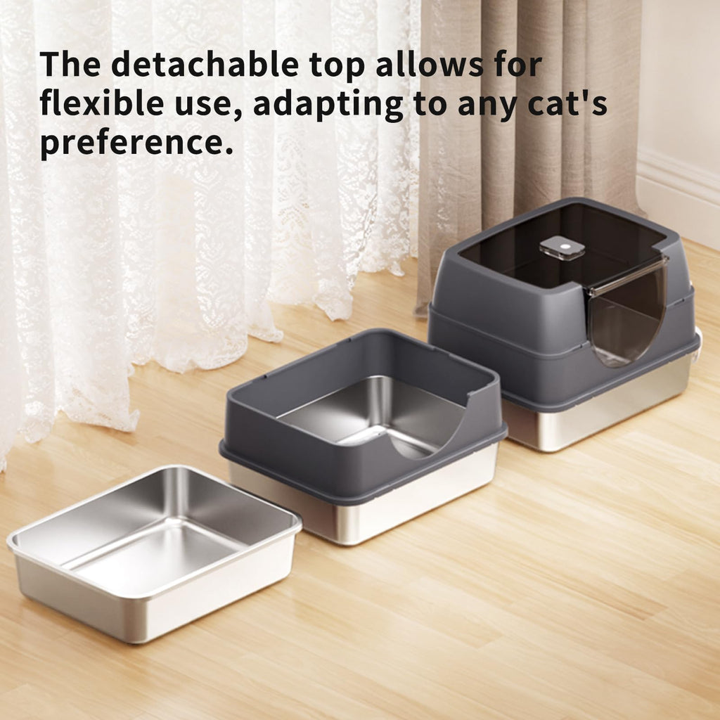 Enclosed Cat Litter Box with Stainless Steel Litter Tray D549