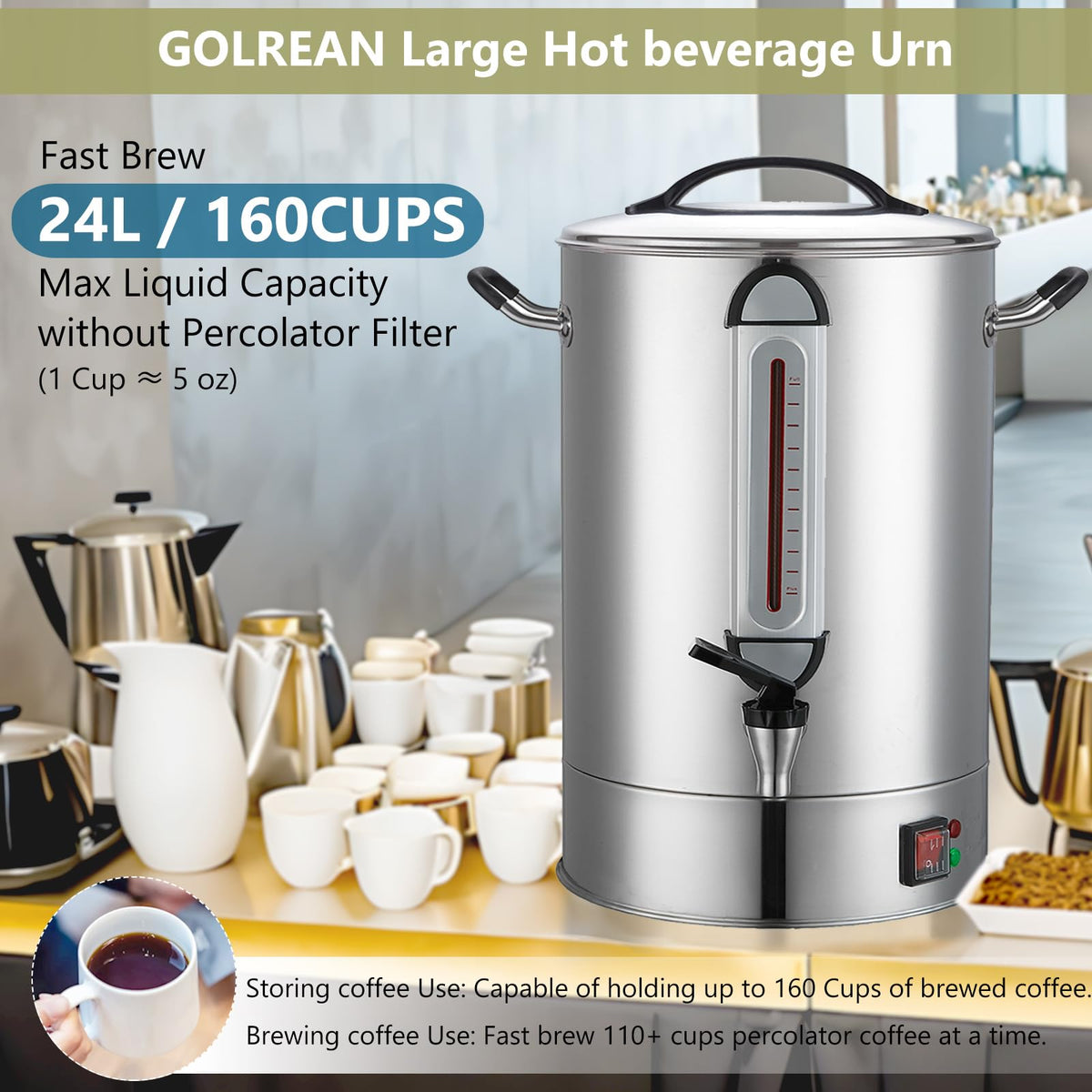 24L Stainless Steel Commercial Coffee Urn P912479