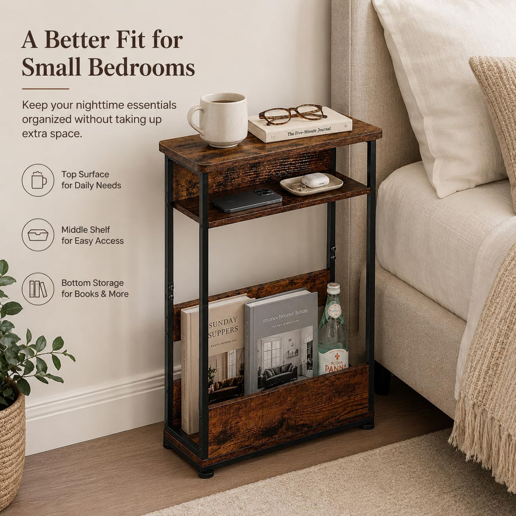 Narrow 3-Tier Side Table with Storage Shelf D871411