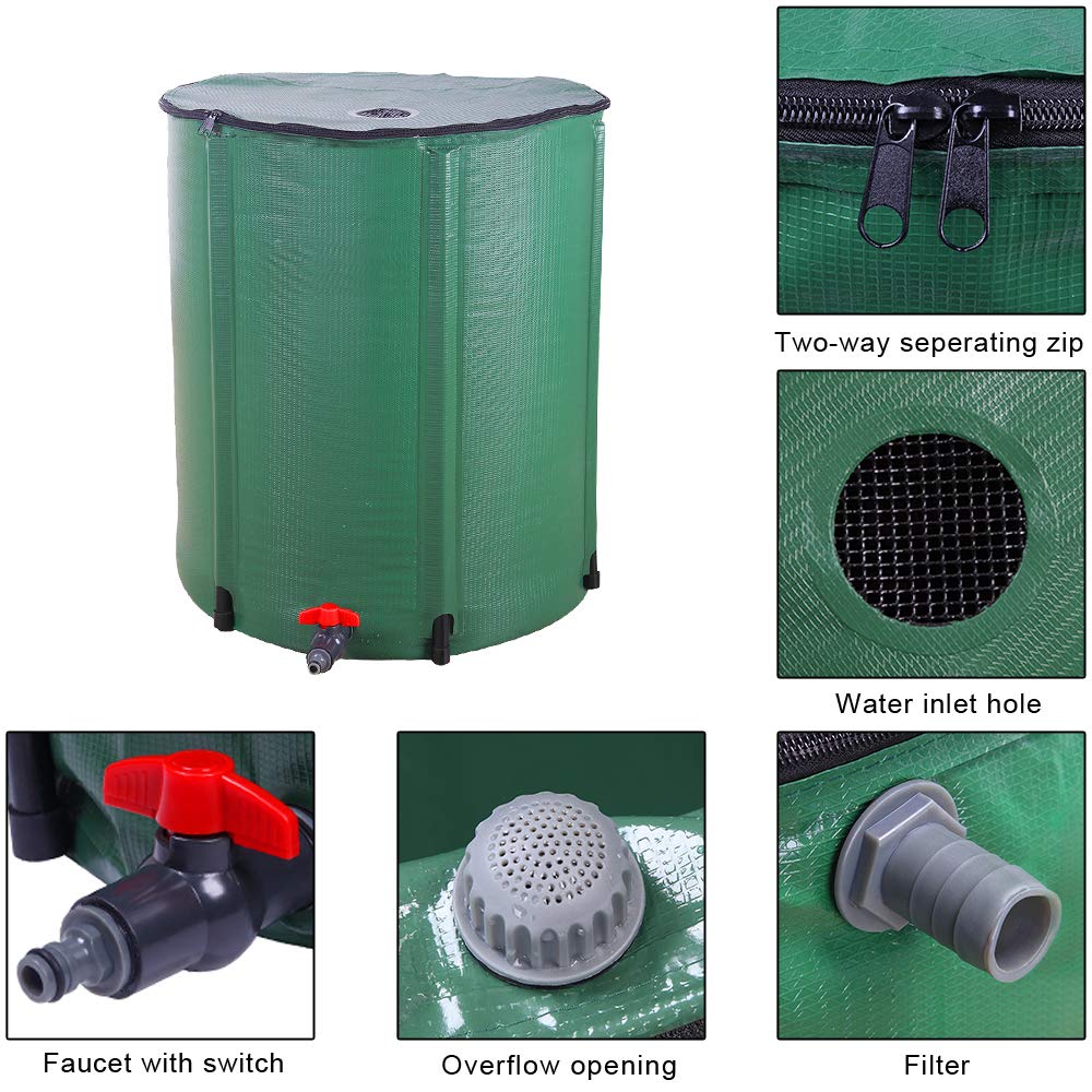 Collapsible 50 Gallon Green Rain Barrel I8949