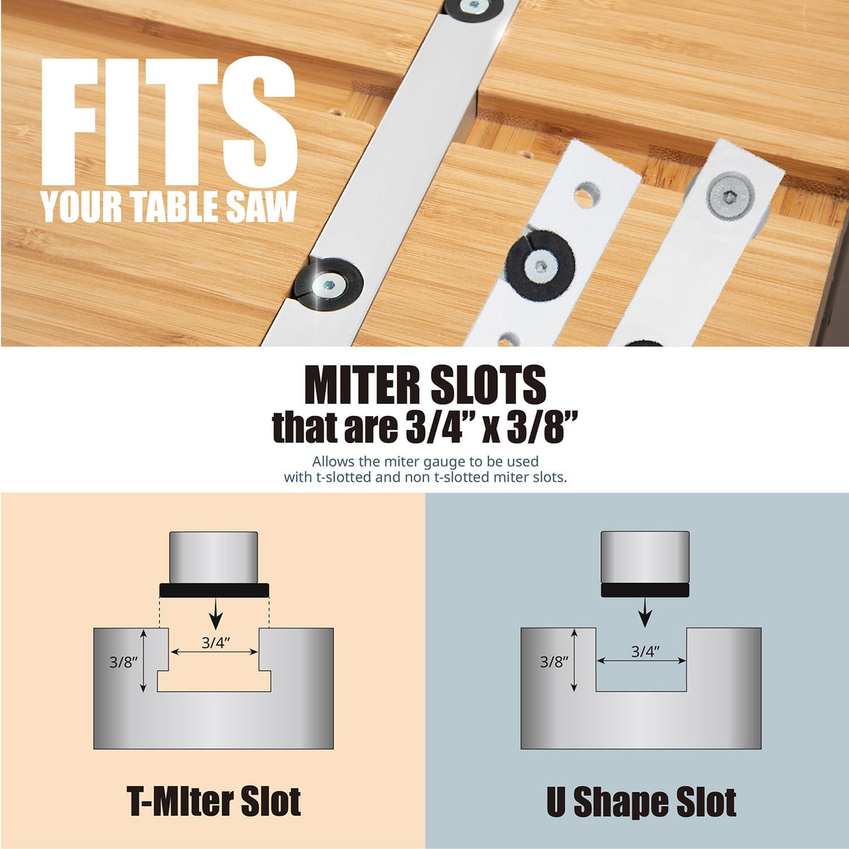 Table Saw Precision Miter Gauge System with 27 Angle Stops and T-Slotted Miter Bar P354