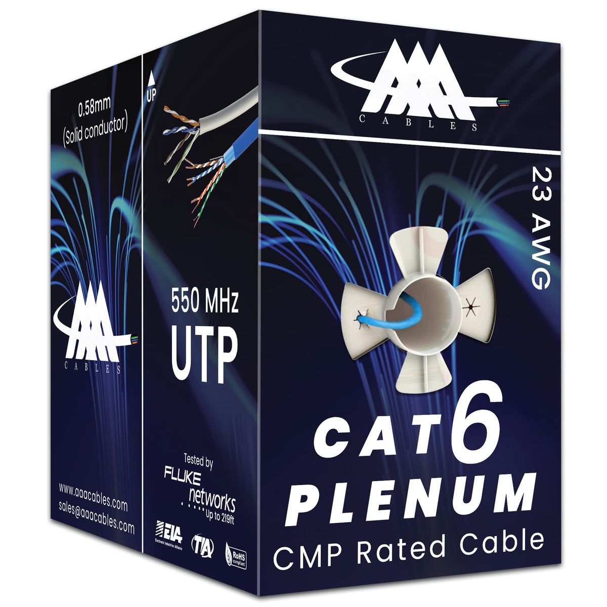 CAT6 Plenum Ethernet Cable 1000ft UTP 23AWG Blue Y1201