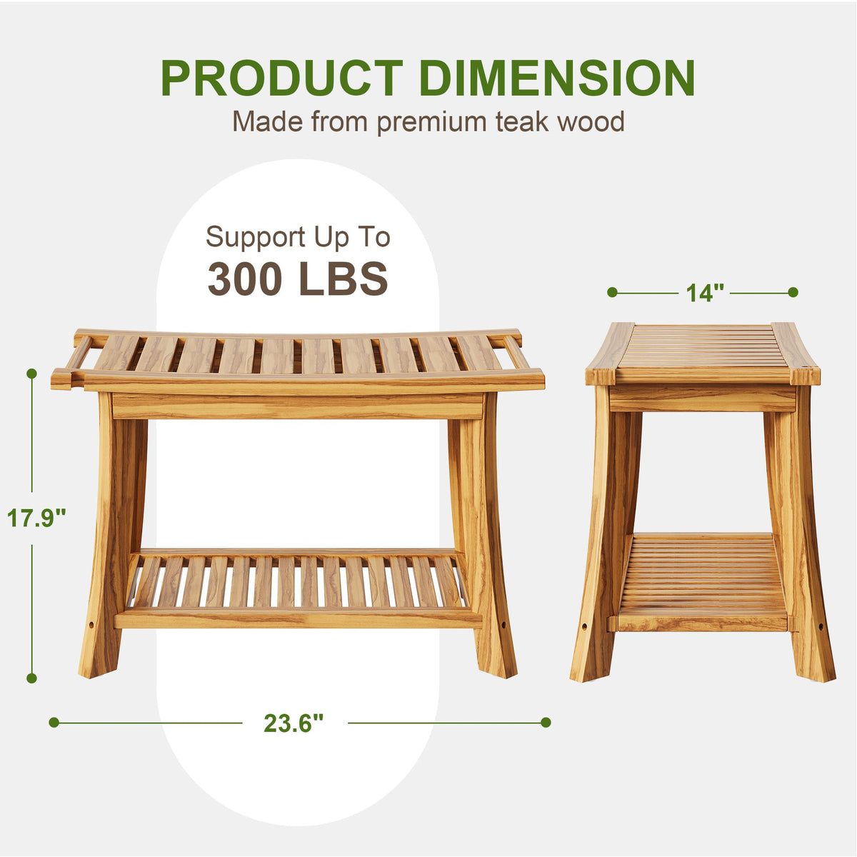 24" Teak Shower Bench with Handles & Towel Shelf E310376