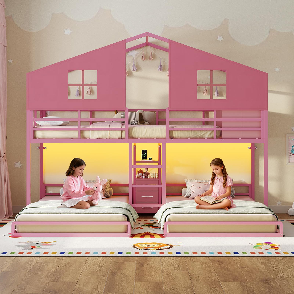 Triple Bunk Bed Twin Over Twin with Storage V36851