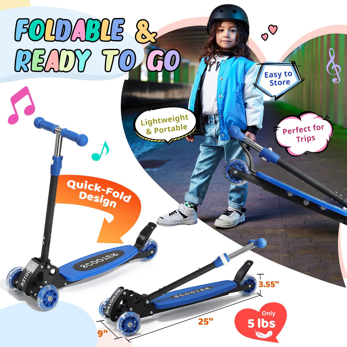 3 Wheel Kids Kick Scooter with Light-Up Wheels and Adjustable Handlebar C3311