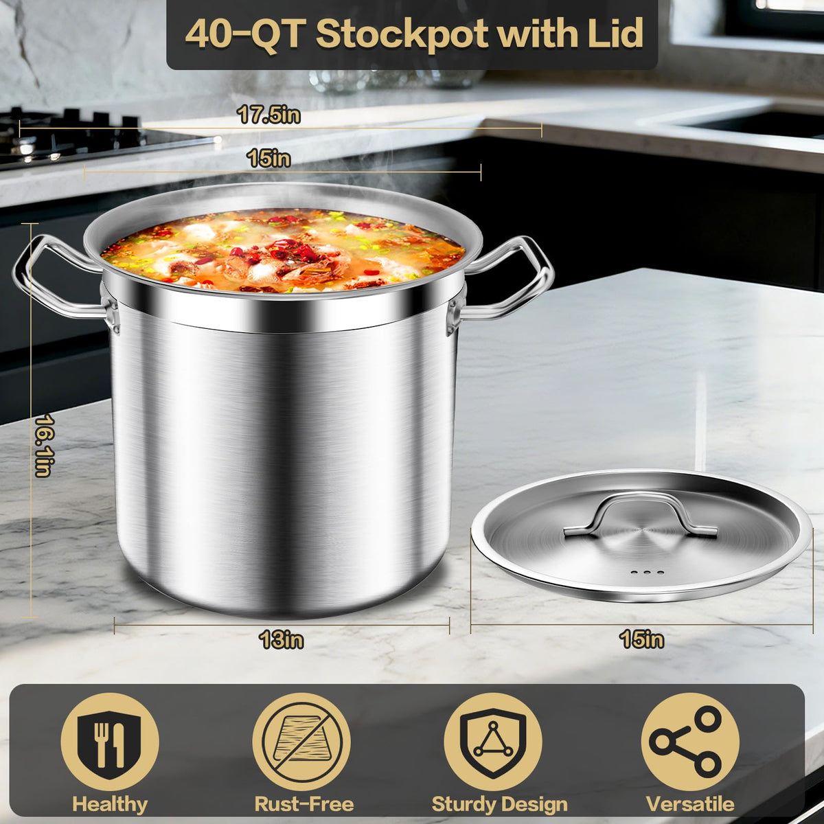 40QT Stainless Steel Stockpot with Lid J1287