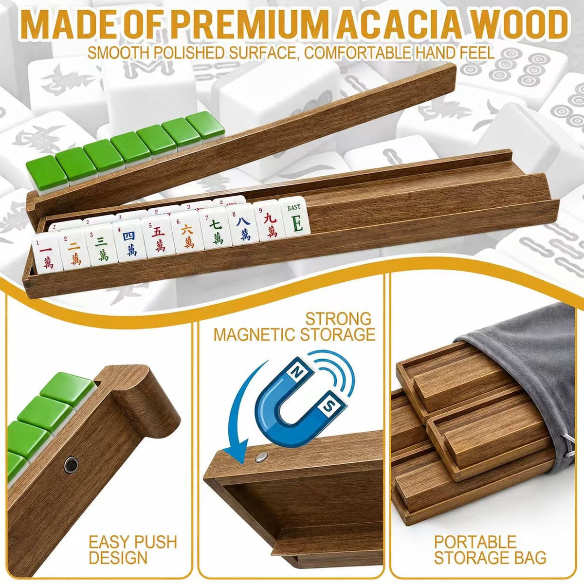 Acacia Wooden Mahjong Racks with Pushers H6182
