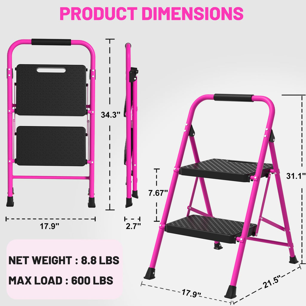 Pink Foldable 2 Step Ladder H8032