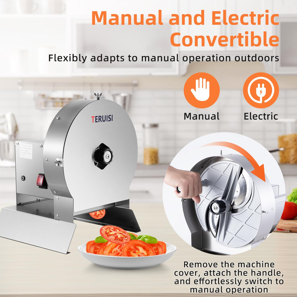 Electric Vegetable Slicer, Stainless Steel 2 IN 1 Manual & Electric Food Slicer N593685
