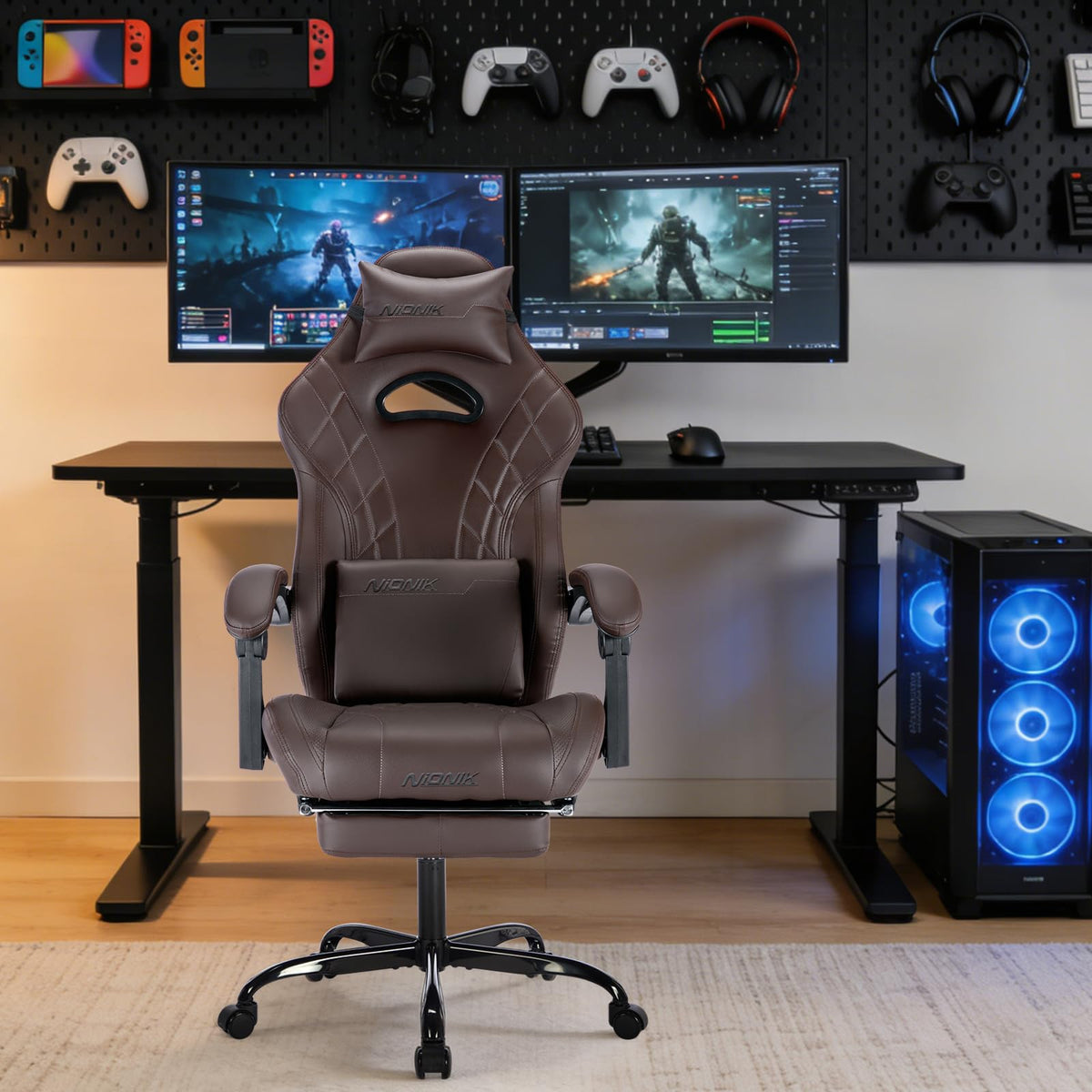 Gaming Chair with Footrest and Massage Lumbar Support Y99058