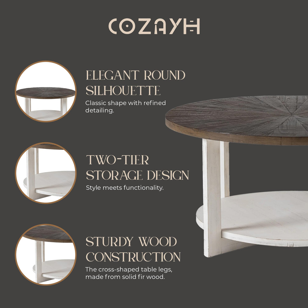 Round Farmhouse Coffee Table M3302