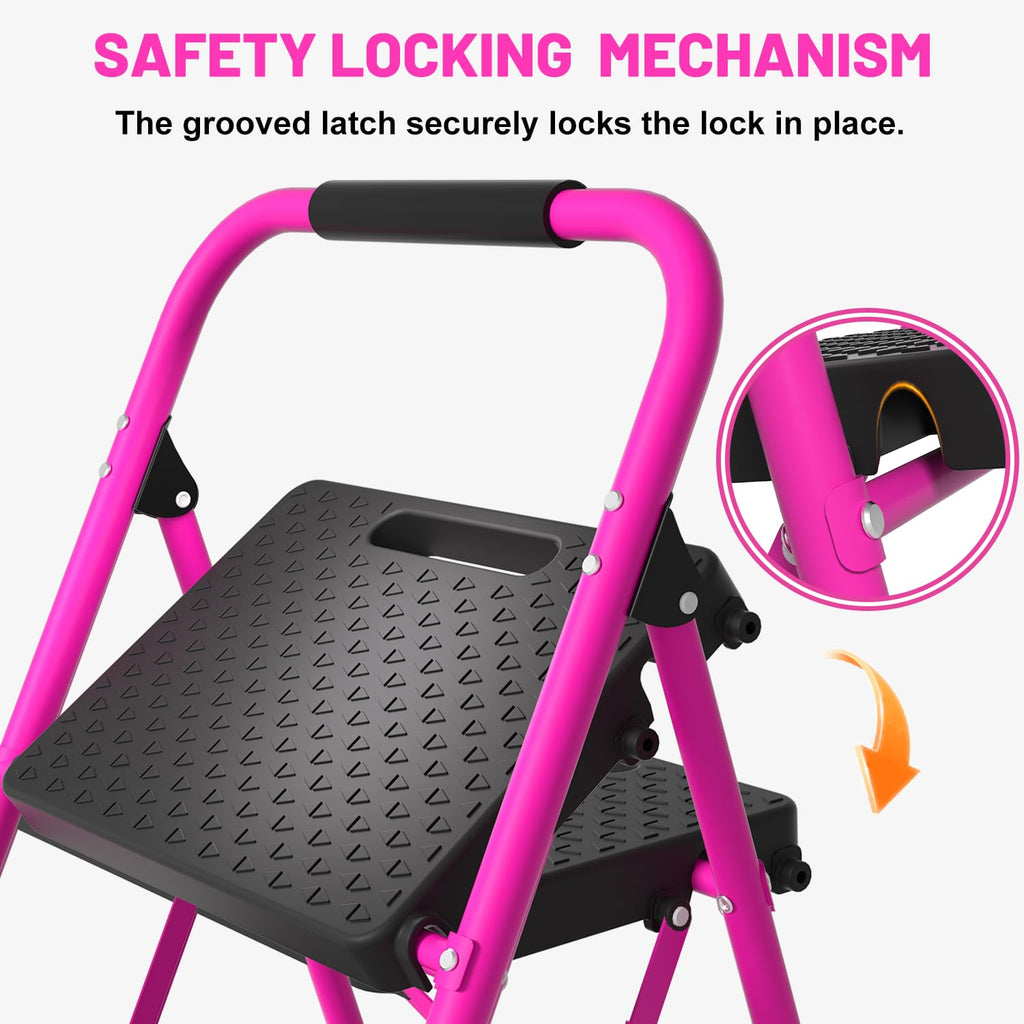 Pink Foldable 2 Step Ladder H8032