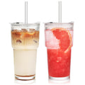 20 oz Ribbed Glass Tumbler with Lids and Straws, Pack of 2 R150100