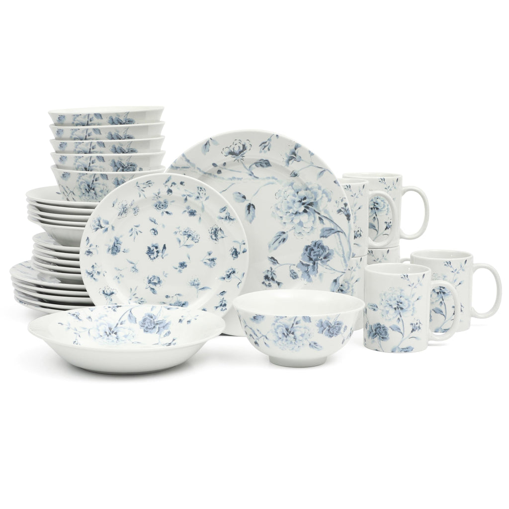 30 Piece Blue Floral Porcelain Dinnerware Set B104846