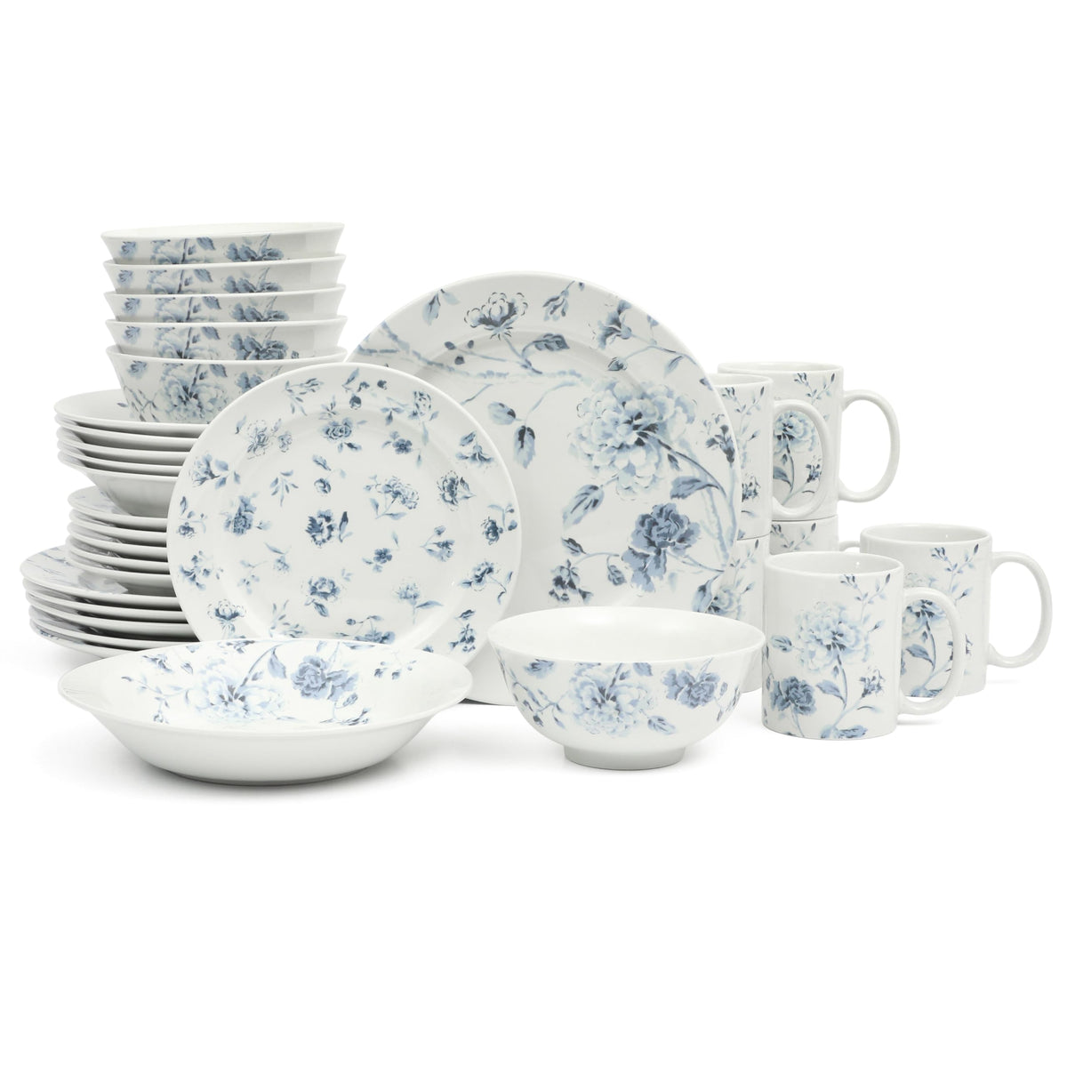 30 Piece Blue Floral Porcelain Dinnerware Set B104846