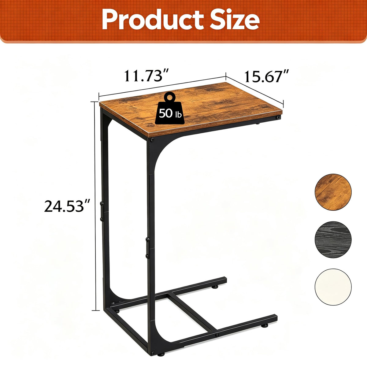 C-Shaped End Table Set of 2 Metal Frame F13906