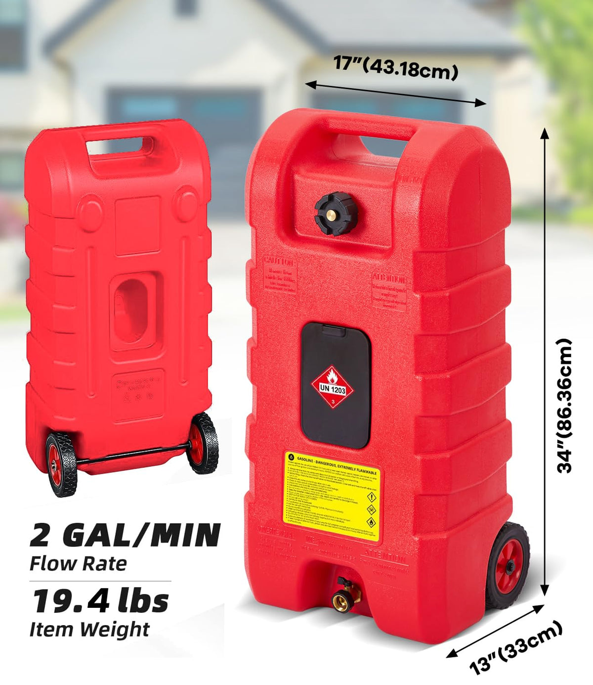 15 gal Red Portable Gas Can with Pump and Hose V3946