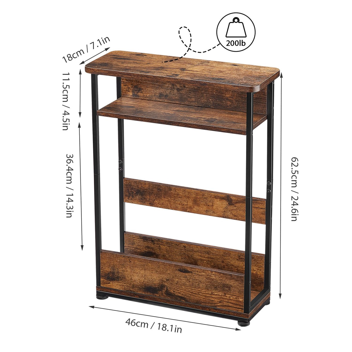 Narrow 3-Tier Side Table with Storage Shelf D871411