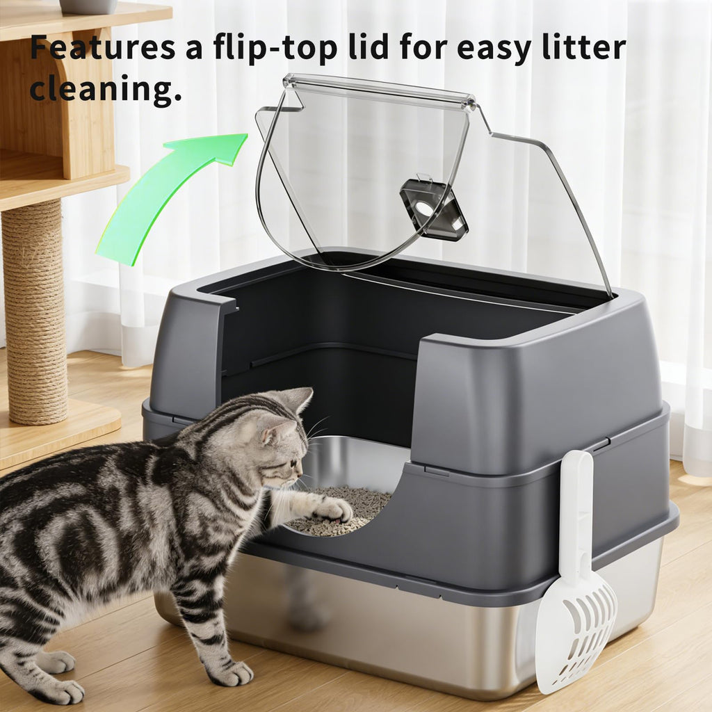 Enclosed Cat Litter Box with Stainless Steel Litter Tray D549