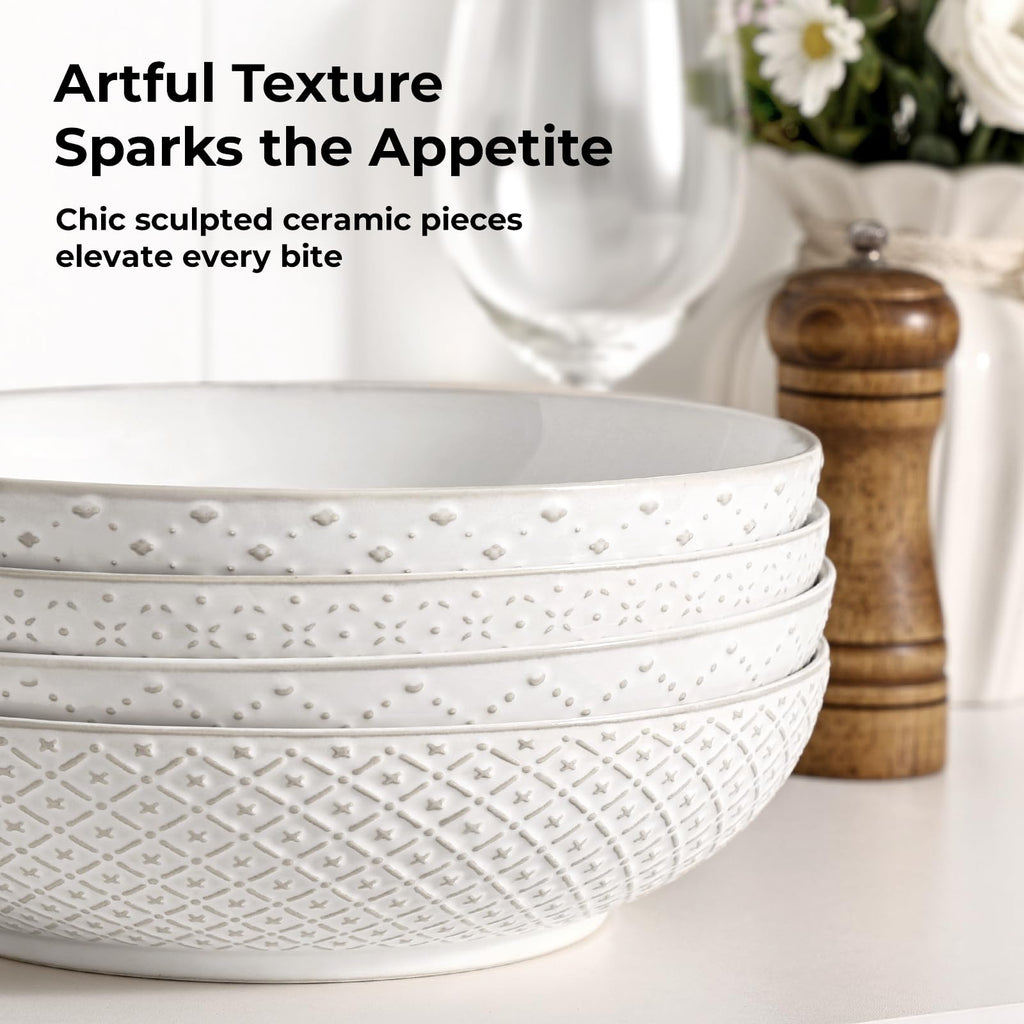 8.5" Ceramic Pasta Bowls Set of 4, 30 oz Soft White O35976