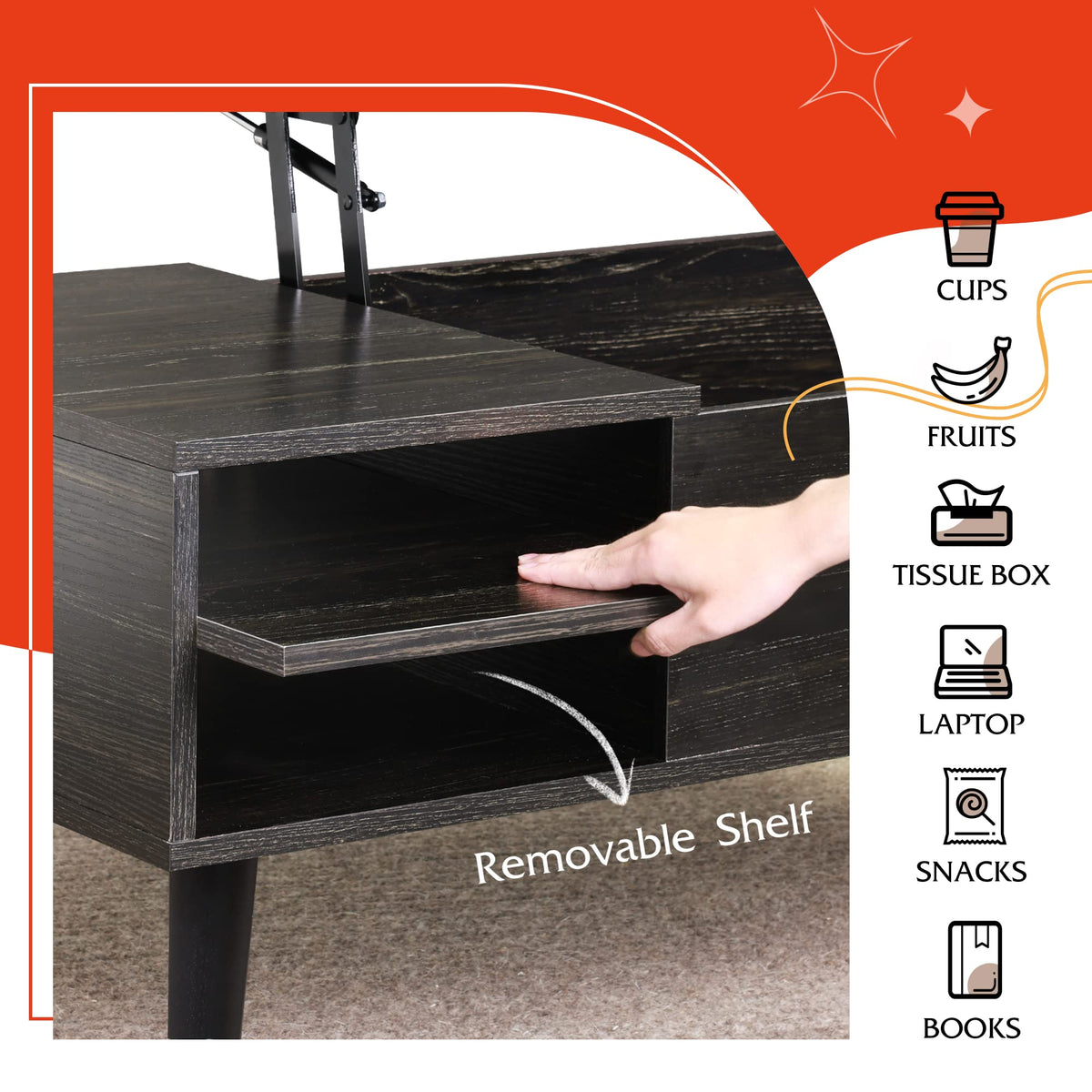 Lift Top Coffee Table with Hidden Storage, Black Q277