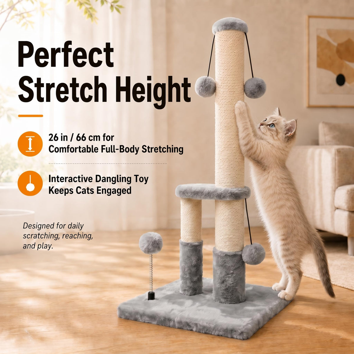Tall Cat Scratching Post with Sisal Rope and 4 Balls G473