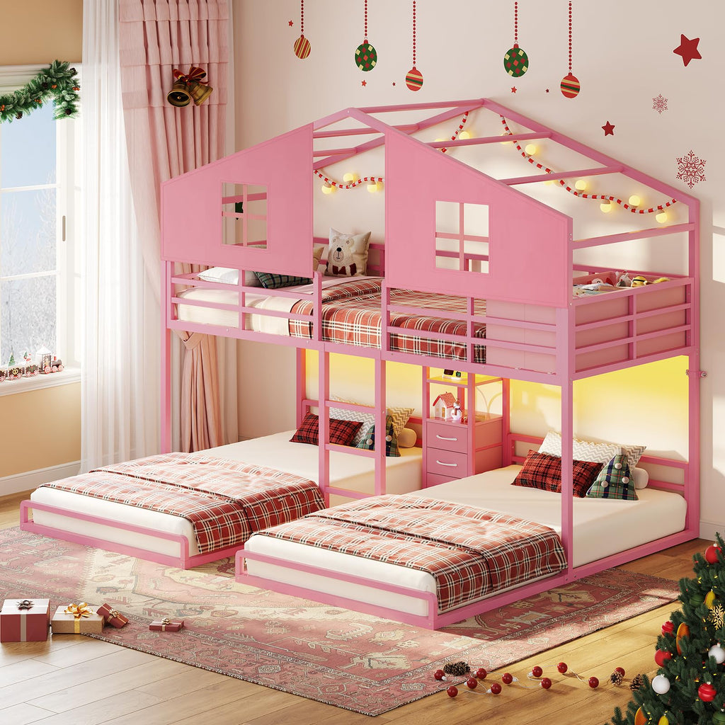 Triple Bunk Bed Twin Over Twin with Storage V36851