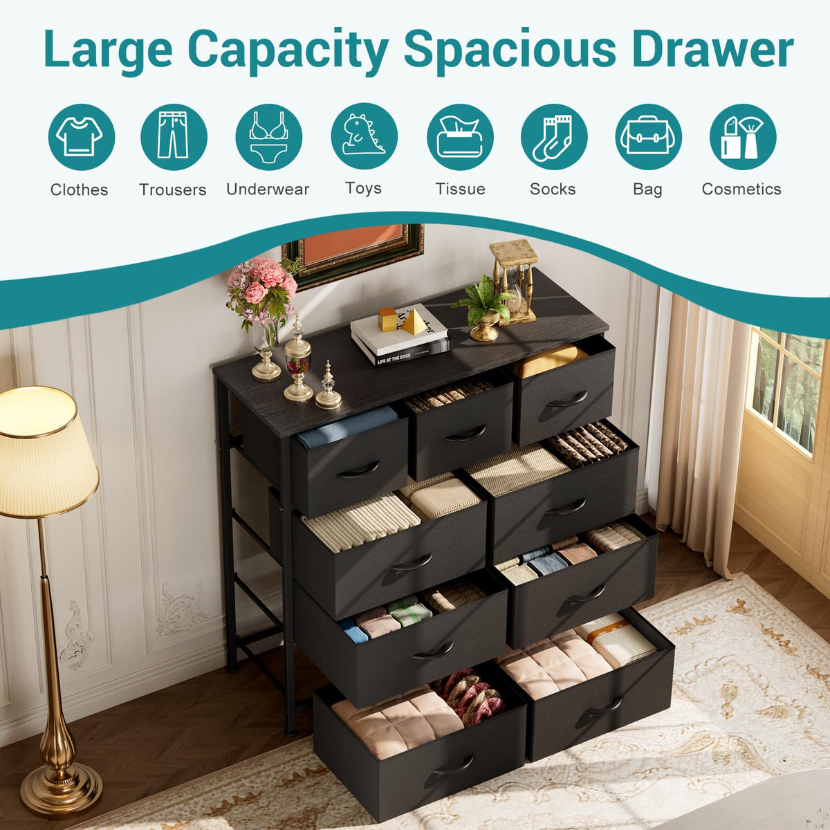 Black 9 Drawer Dresser Q235878