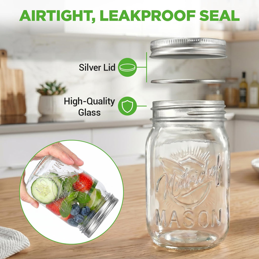 16 oz. Wide Mouth Glass Food Storage Containers with Lids, 12 Pcs W9787