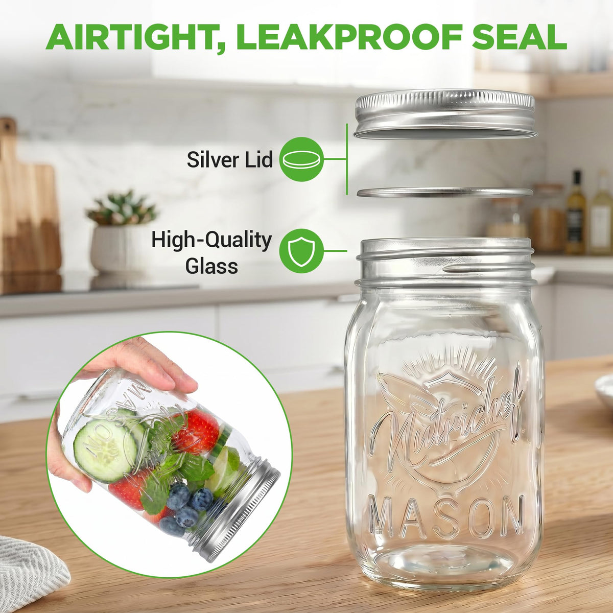 16 oz. Wide Mouth Glass Food Storage Containers with Lids, 12 Pcs W9787