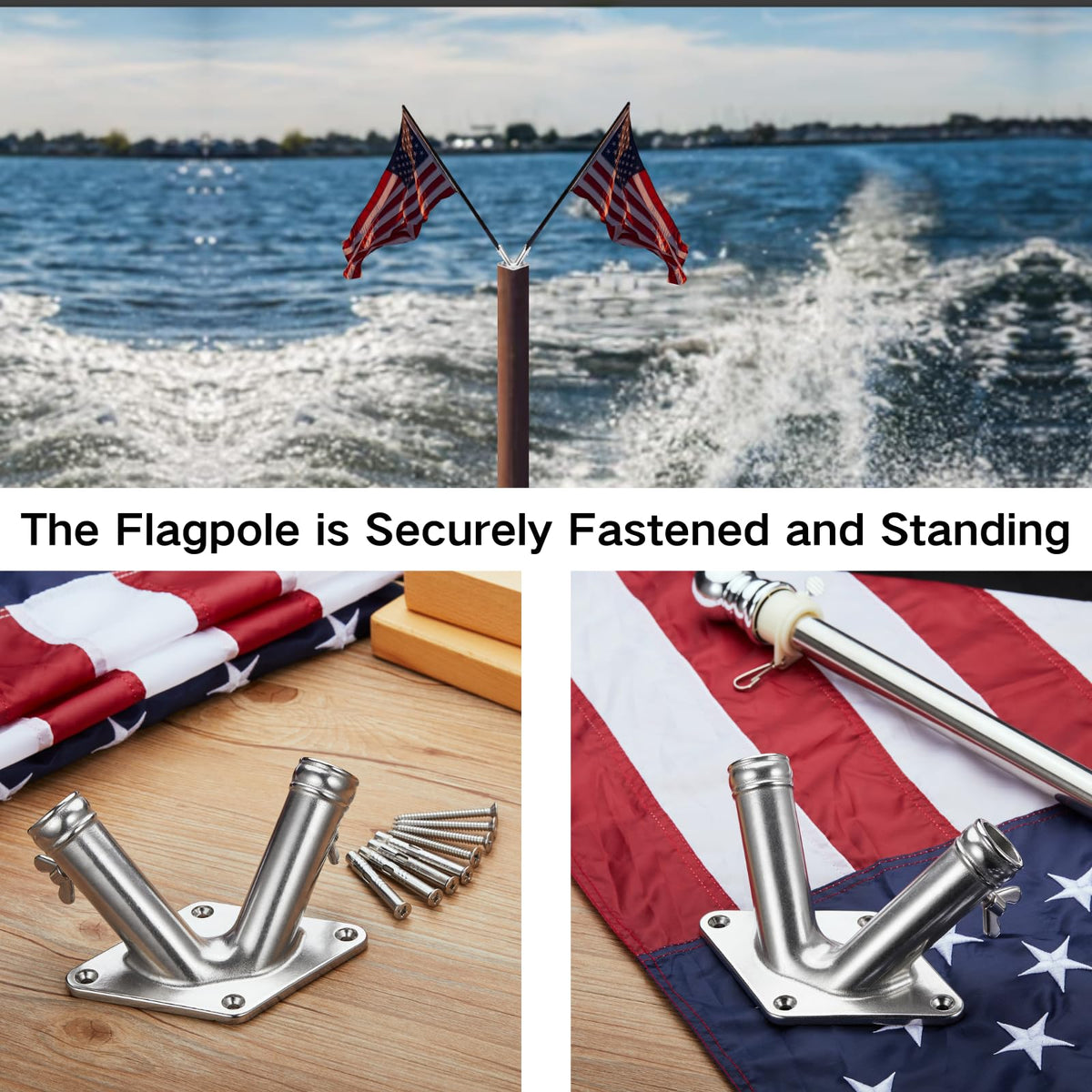 Double Flag Pole Holder 316 Stainless Steel Heavy Duty G667074