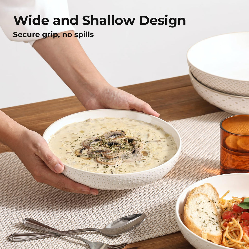 8.5" Ceramic Pasta Bowls Set of 4, 30 oz Soft White O35976